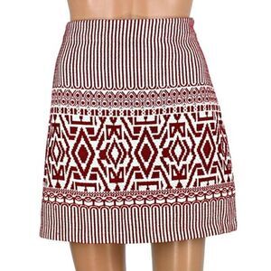 Skirt A-Line Above Knee Woven Tapestry Native Print Red & White Women's Med